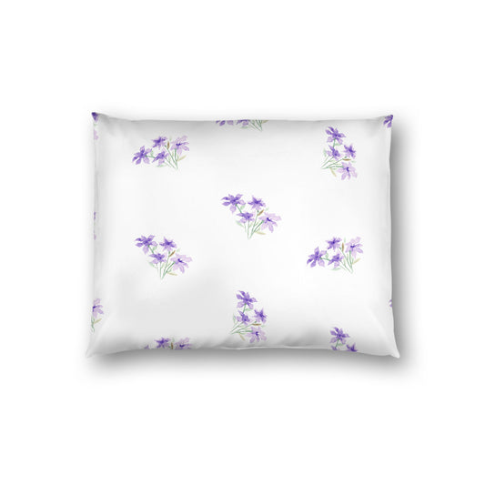 Off-White Cotton Sateen Pillow Sham, Medium Purple Floral Pattern, Standard - 20 x 26 inches