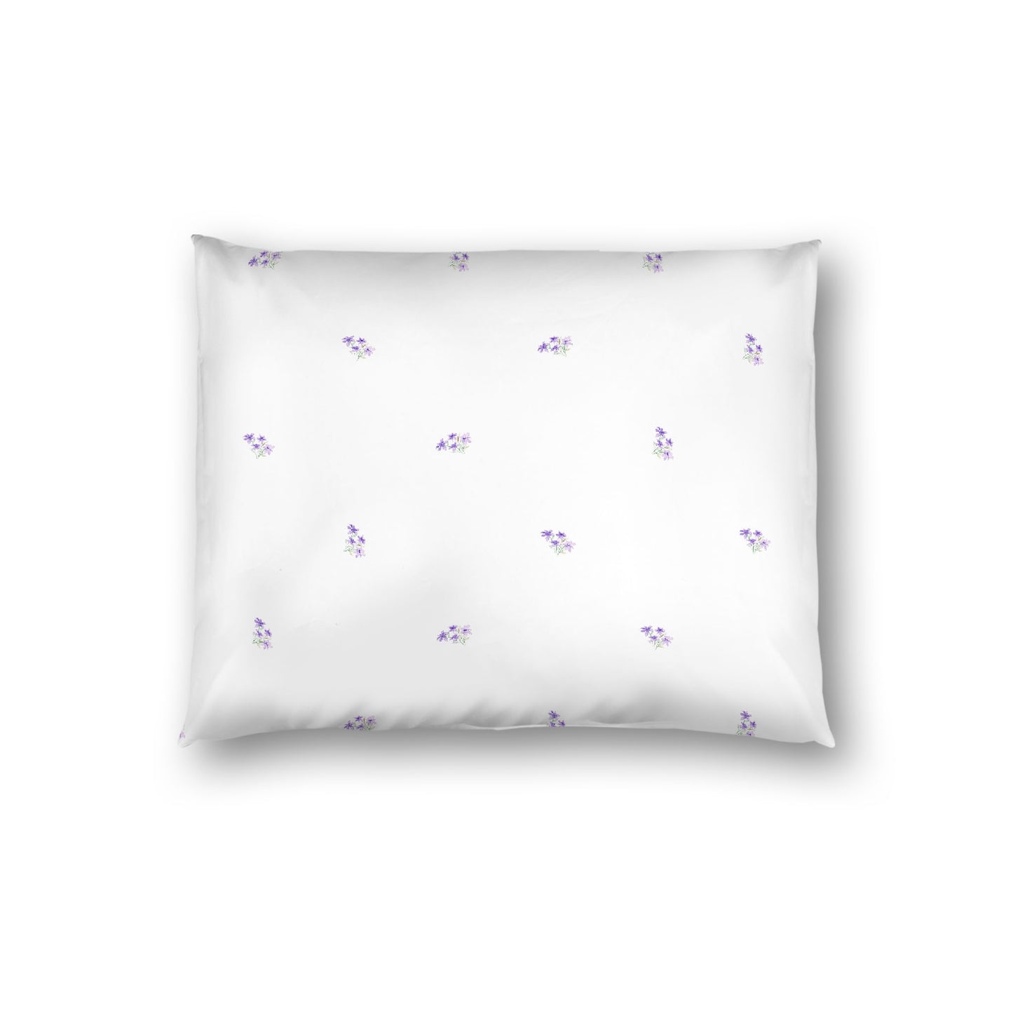 Off-White Cotton Sateen Pillow Sham, Small Purple Floral Pattern, Standard - 20 x 26 inches
