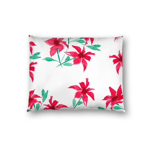 Off-White Cotton Sateen Pillow Sham, Large Red Floral Print, Standard - 20 x 26 inches