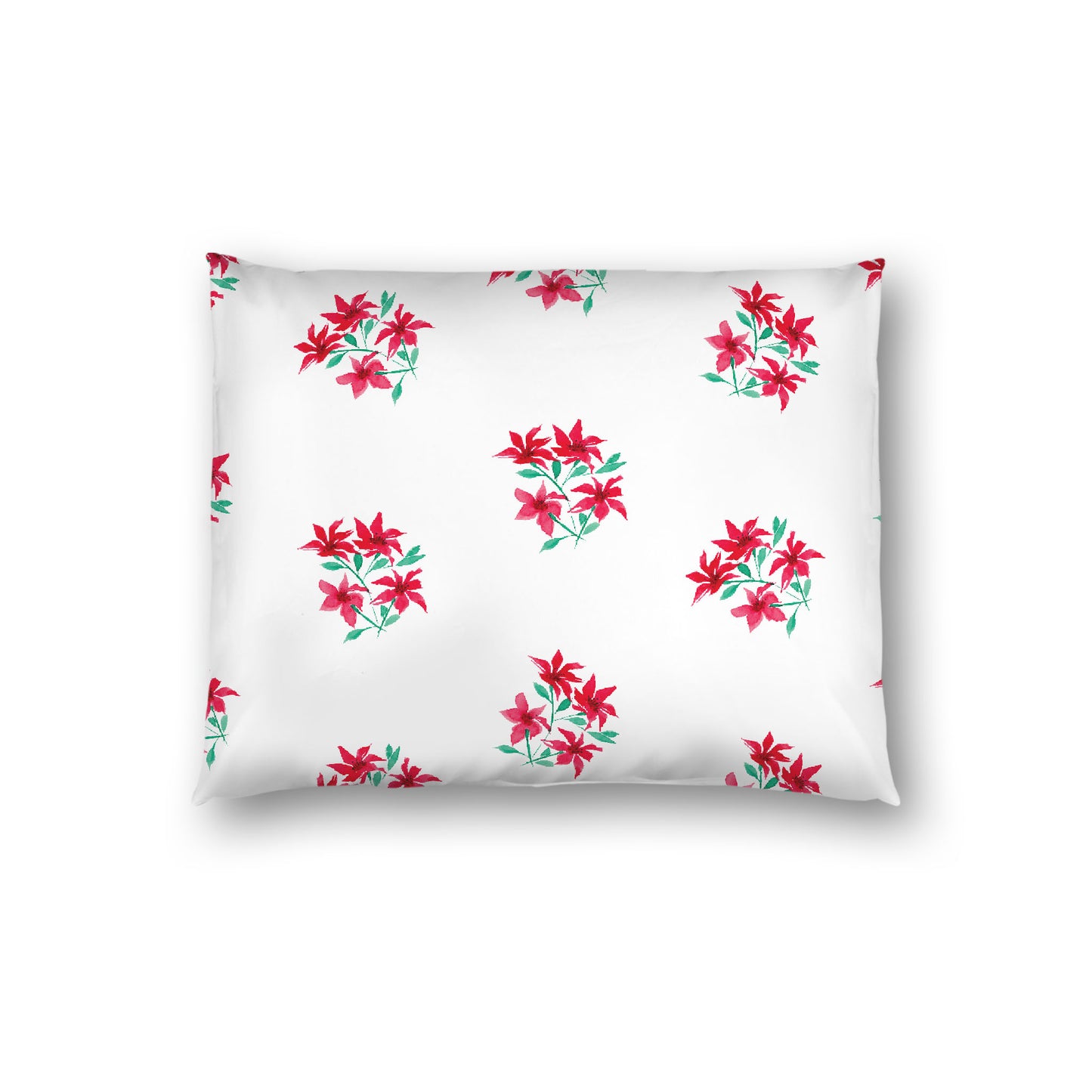 Off-White Cotton Sateen Pillow Sham, Medium Red Floral Pattern, Standard - 20 x 26 inches