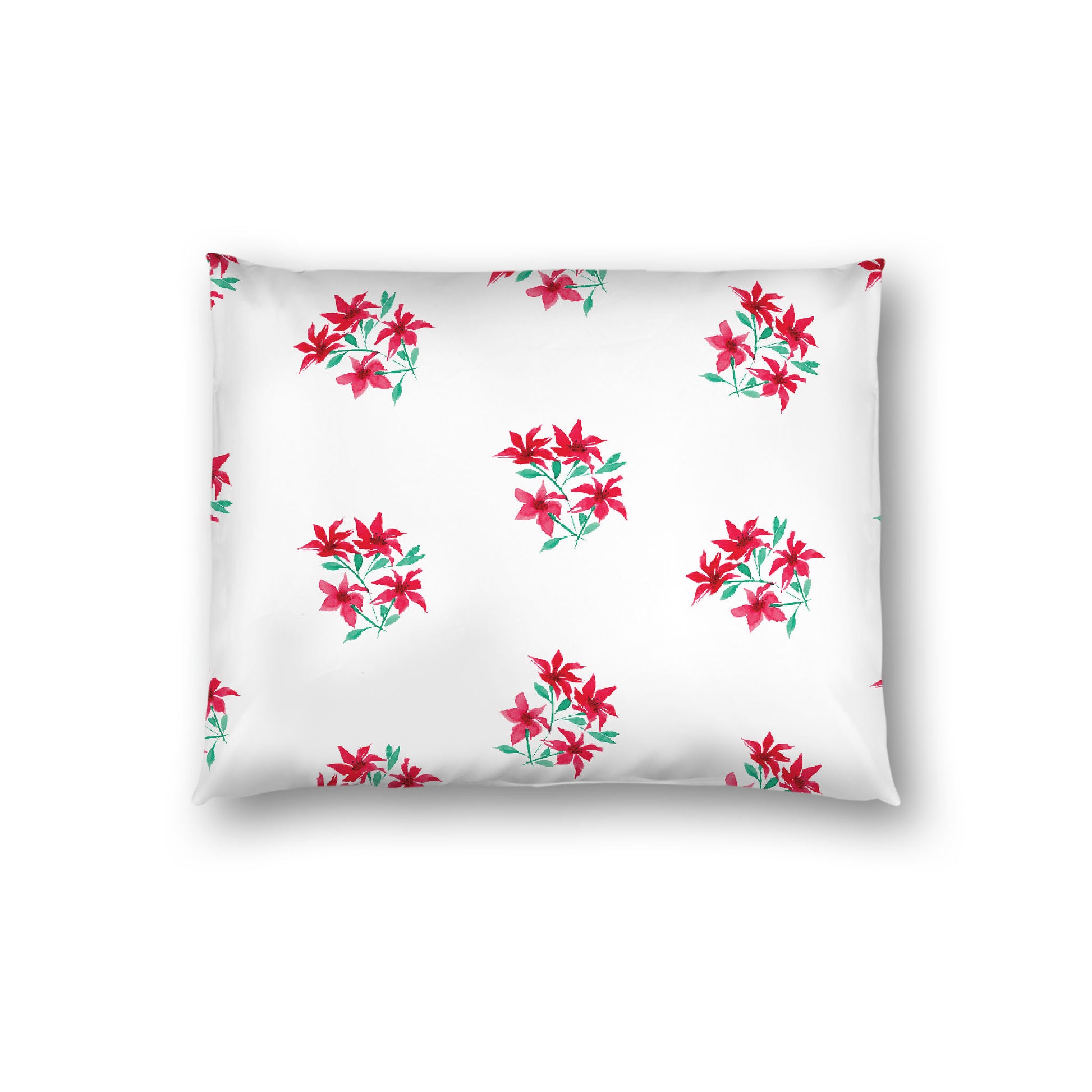 Off-White Cotton Sateen Pillow Sham, Medium Red Floral Pattern, Standard - 20 x 26 inches