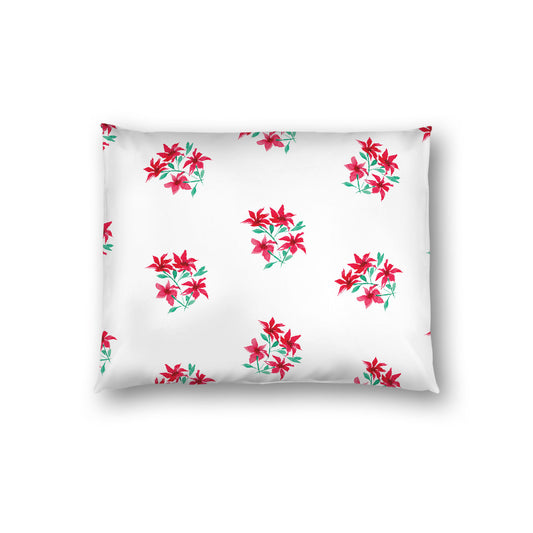 Off-White Cotton Sateen Pillow Sham, Medium Red Floral Pattern, Standard - 20 x 26 inches