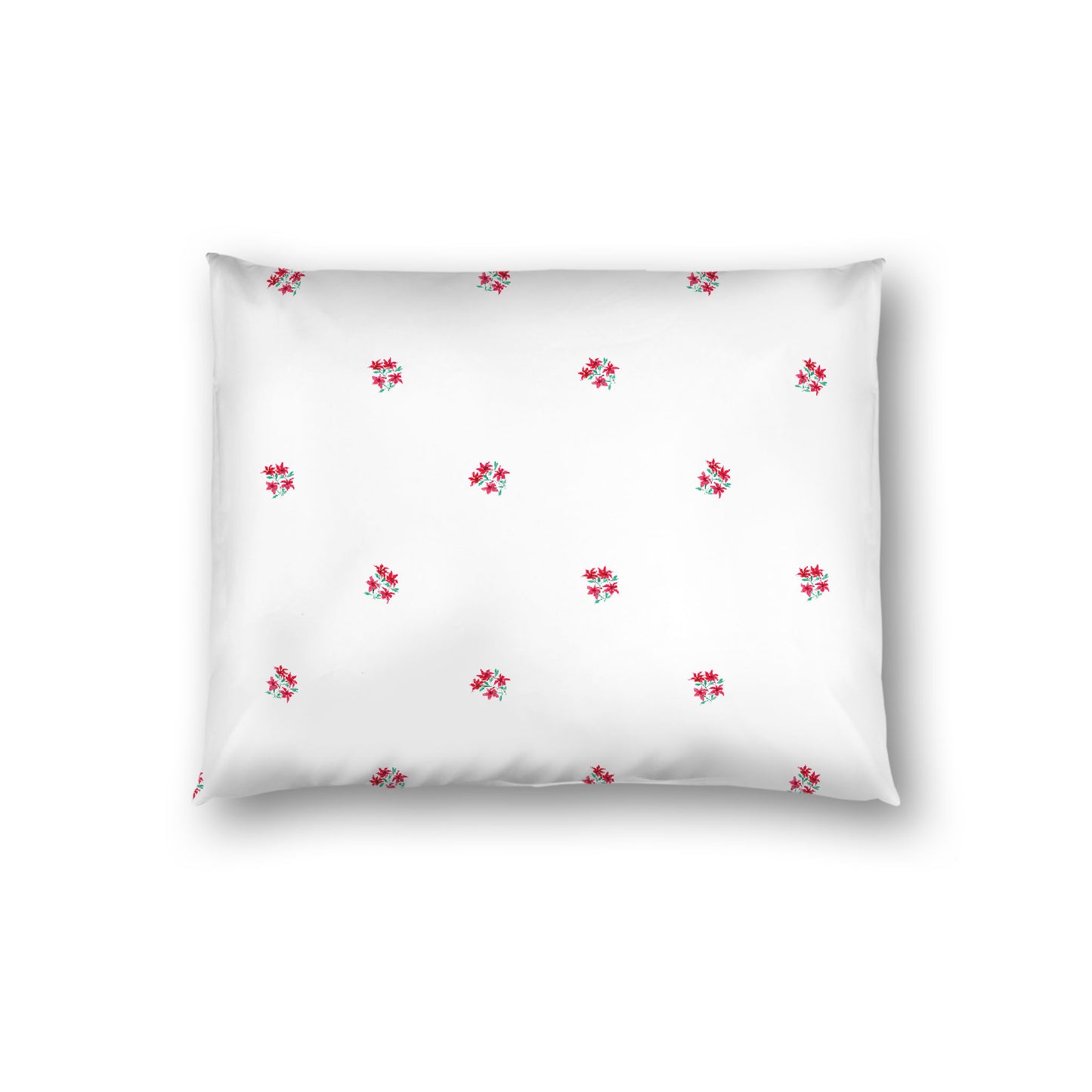 Off-White Cotton Sateen Pillow Sham, Small Red Floral Pattern, Standard - 20 x 26 inches