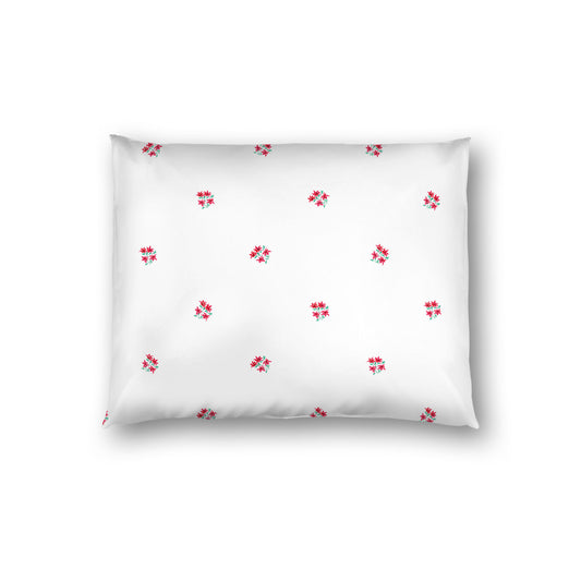 Off-White Cotton Sateen Pillow Sham, Small Red Floral Pattern, Standard - 20 x 26 inches