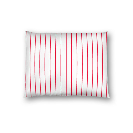 Off-White Cotton Sateen Sham, Red Stripes on Front, White Reverse Side, Standard - 20 x 26 inches