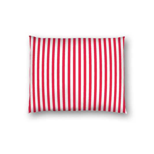 Off-White Cotton Sateen Sham, Thin Red Bars on Front, White Reverse Side, Standard - 20 x 26 inches