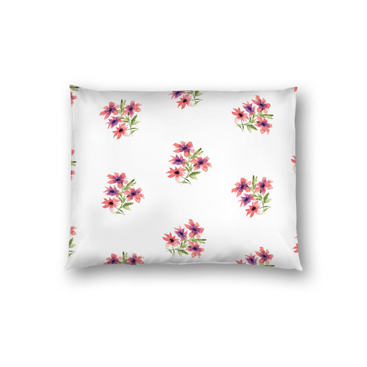 Off-White Cotton Sateen Pillow Sham, Medium Pink Floral Pattern, Standard - 20 x 26 inches