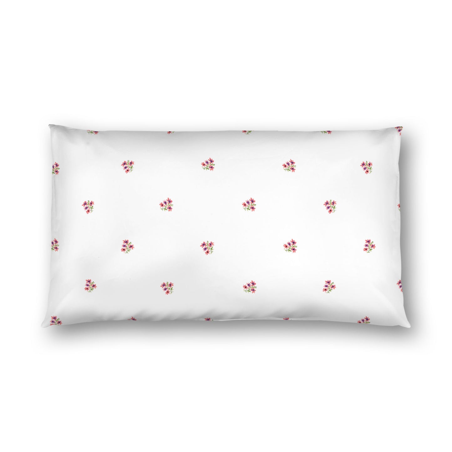 Off-White Cotton Sateen Pillow Sham, Small Pink Floral Pattern, King - 20 x 36 inches