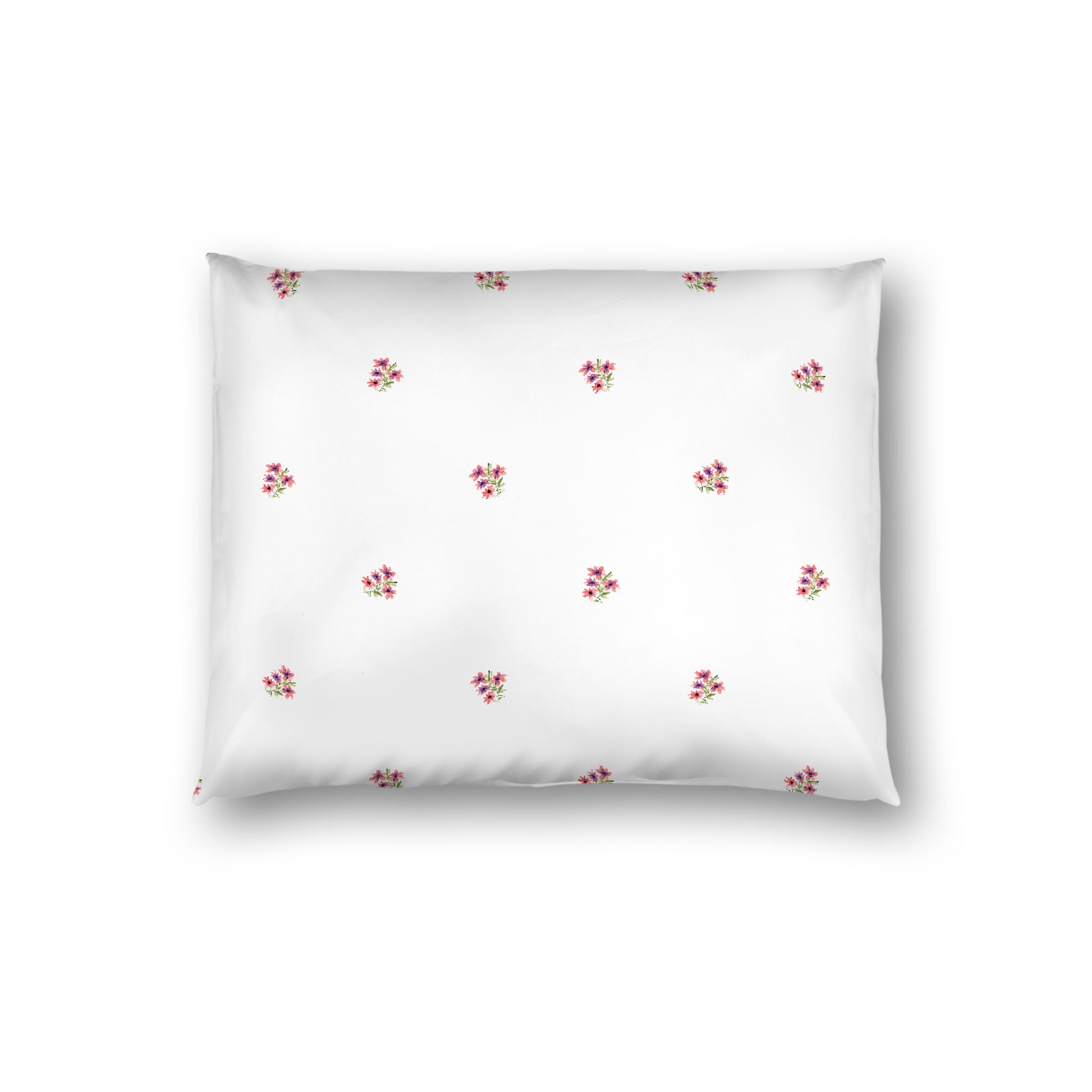 Off-White Cotton Sateen Pillow Sham, Small Pink Floral Pattern, Standard - 20 x 26 inches