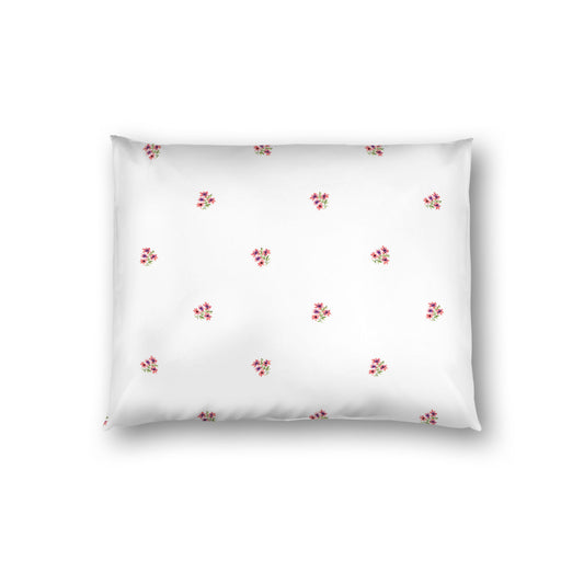 Off-White Cotton Sateen Pillow Sham, Small Pink Floral Pattern, Standard - 20 x 26 inches