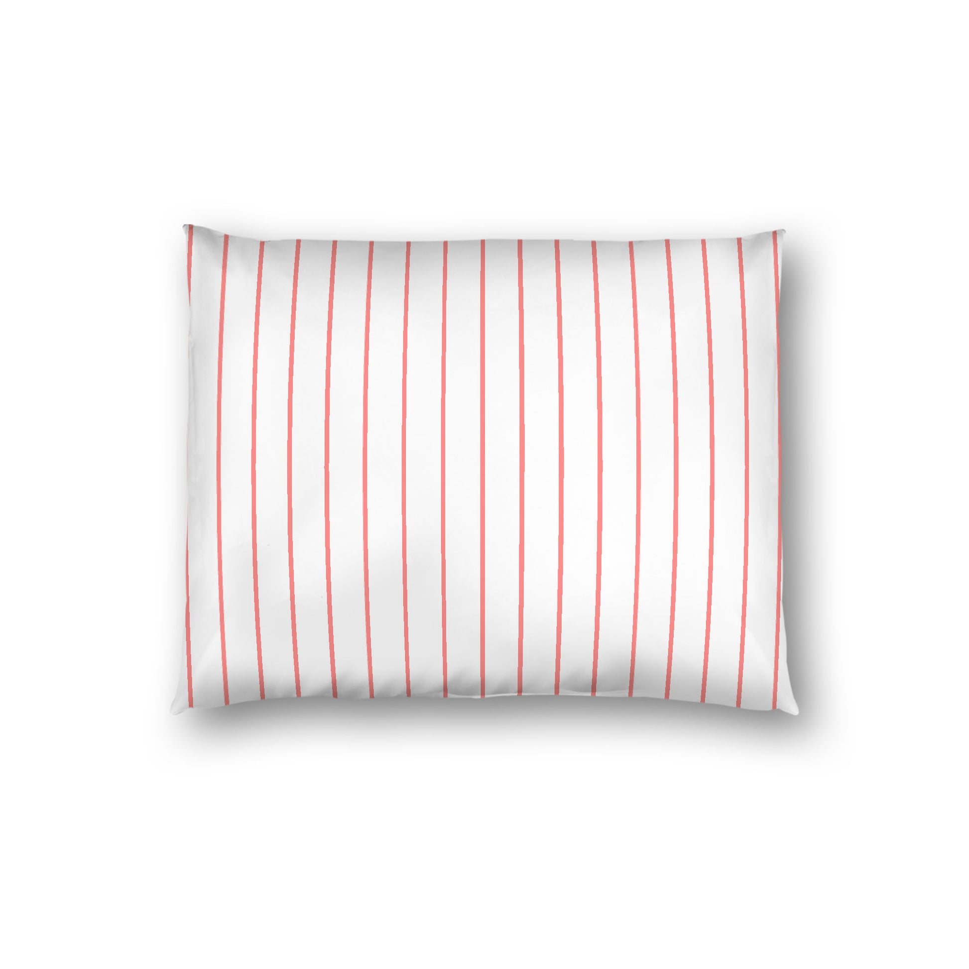 Off-White Cotton Sateen Sham, Pink Stripes on Front, White Reverse Side, Standard - 20 x 26 inches