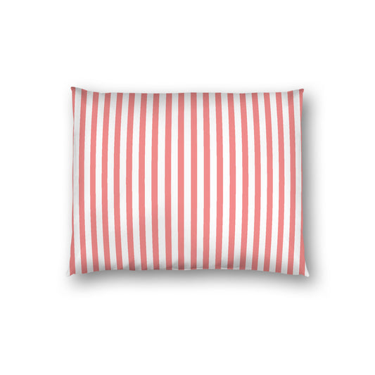 Off-White Cotton Sateen Sham, Thin Pink Bars on Front, White Reverse Side, Standard - 20 x 26 inches