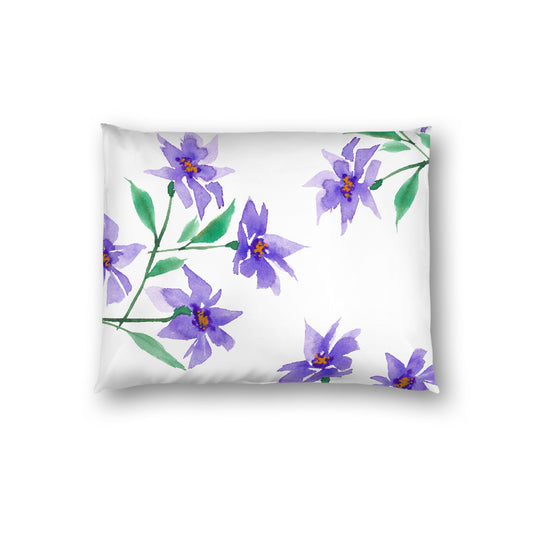 Off-White Cotton Sateen Pillow Sham, Large Purple Floral Print, Standard - 20 x 26 inches