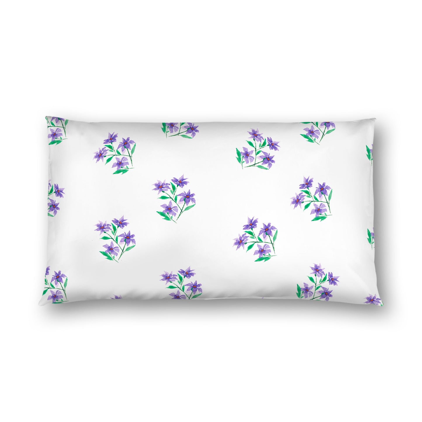 Off-White Cotton Sateen Pillow Sham, Medium Purple Floral Pattern, King - 20 x 36 inches