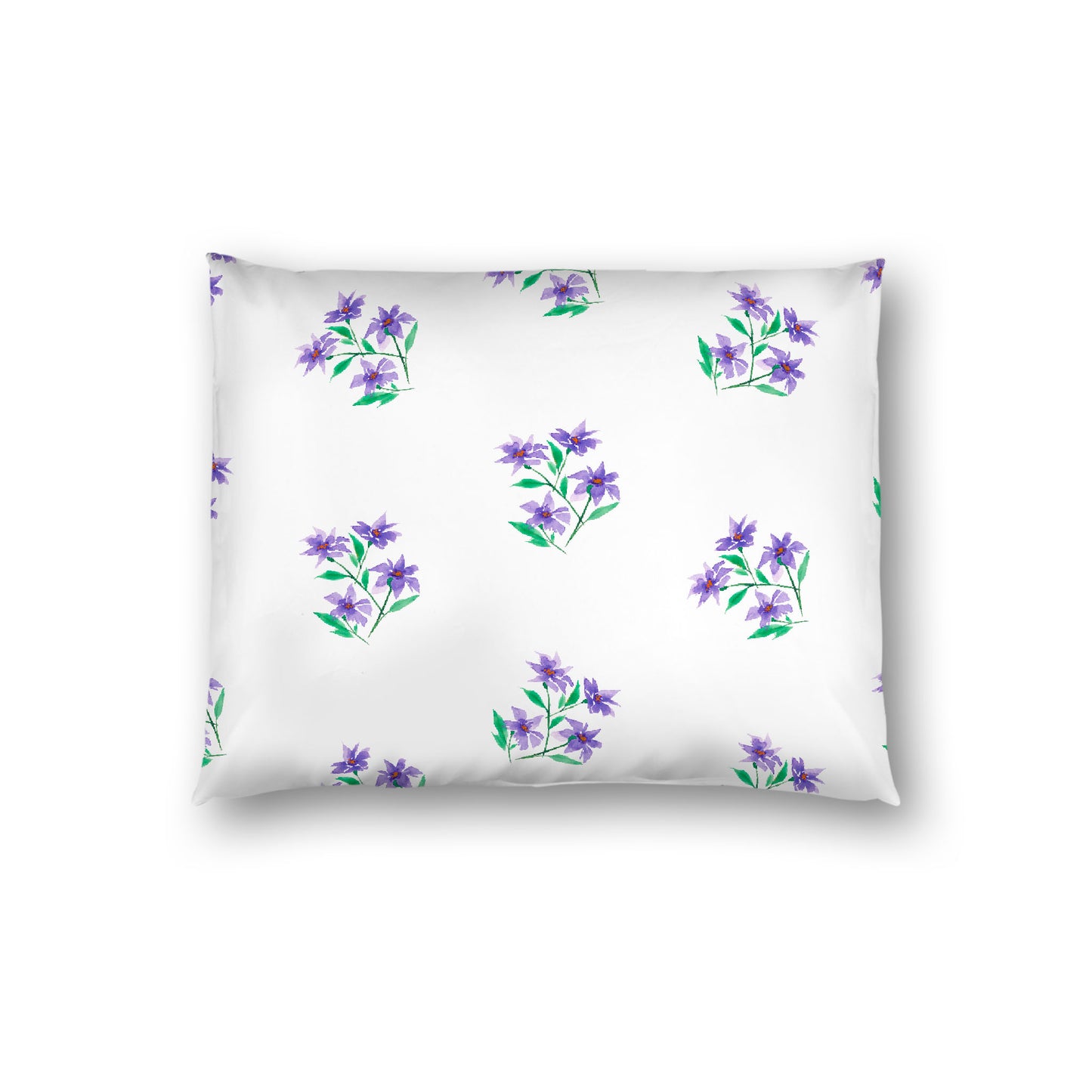 Off-White Cotton Sateen Pillow Sham, Medium Purple Floral Pattern, Standard - 20 x 26 inches