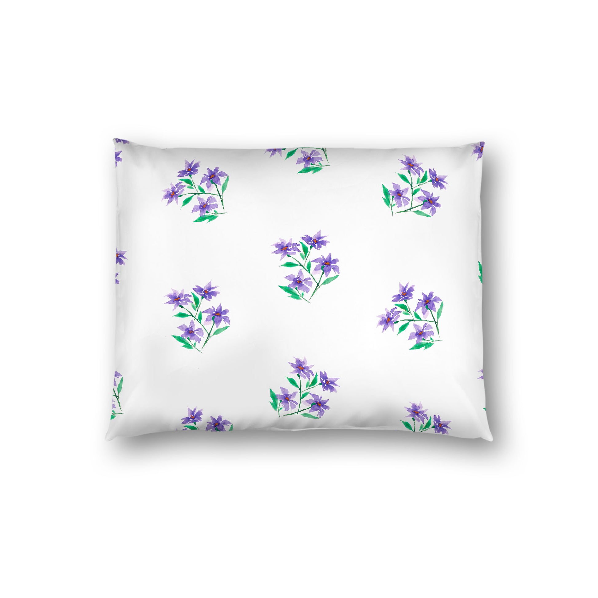Off-White Cotton Sateen Pillow Sham, Medium Purple Floral Pattern, Standard - 20 x 26 inches