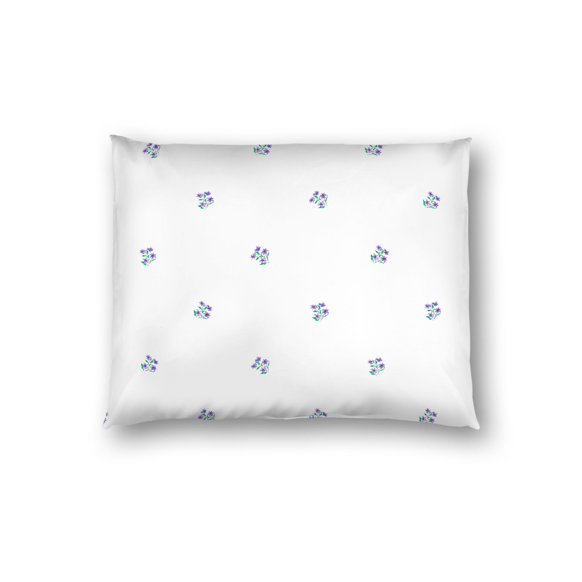 Off-White Cotton Sateen Pillow Sham, Small Purple Floral Pattern, Standard - 20 x 26 inches