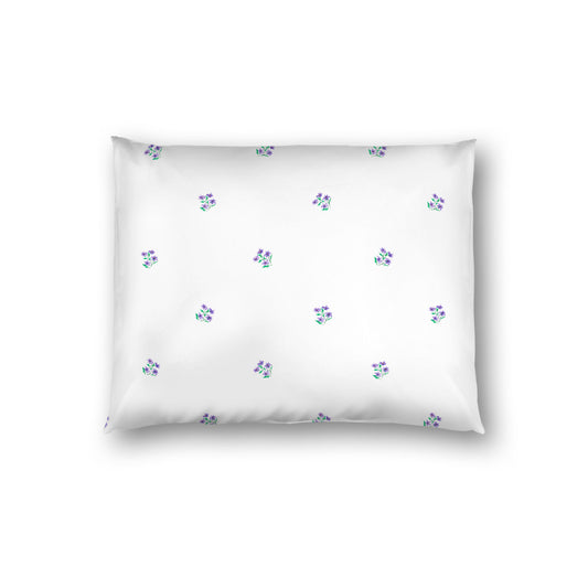 Off-White Cotton Sateen Pillow Sham, Small Purple Floral Pattern, Standard - 20 x 26 inches