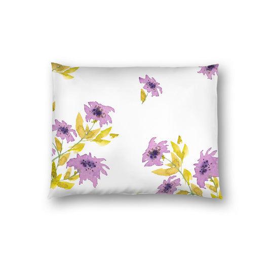 Off-White Cotton Sateen Pillow Sham, Large Mauve Floral Print, Standard - 20 x 26 inches
