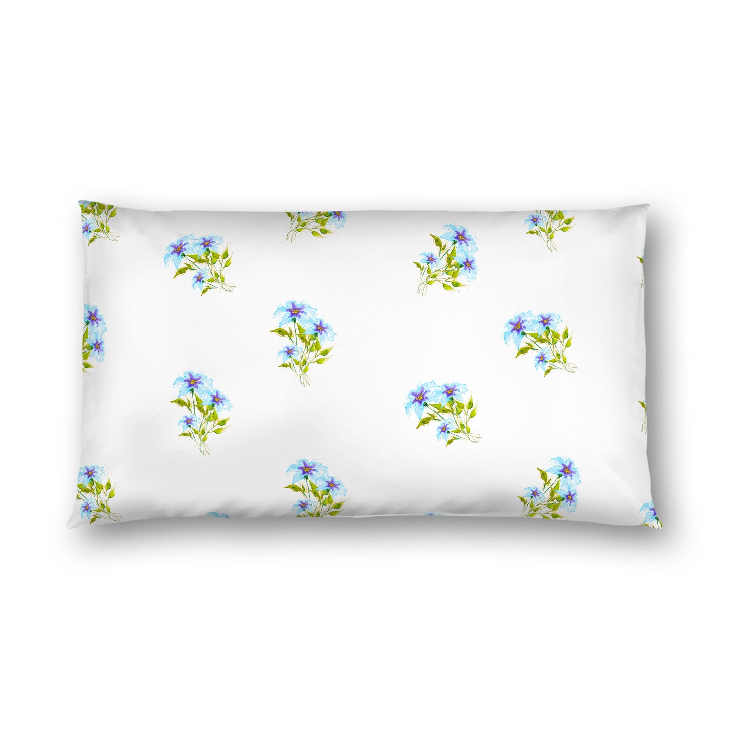 Off-White Cotton Sateen Pillow Sham, Medium Blue Floral Pattern, King - 20 x 36 inches