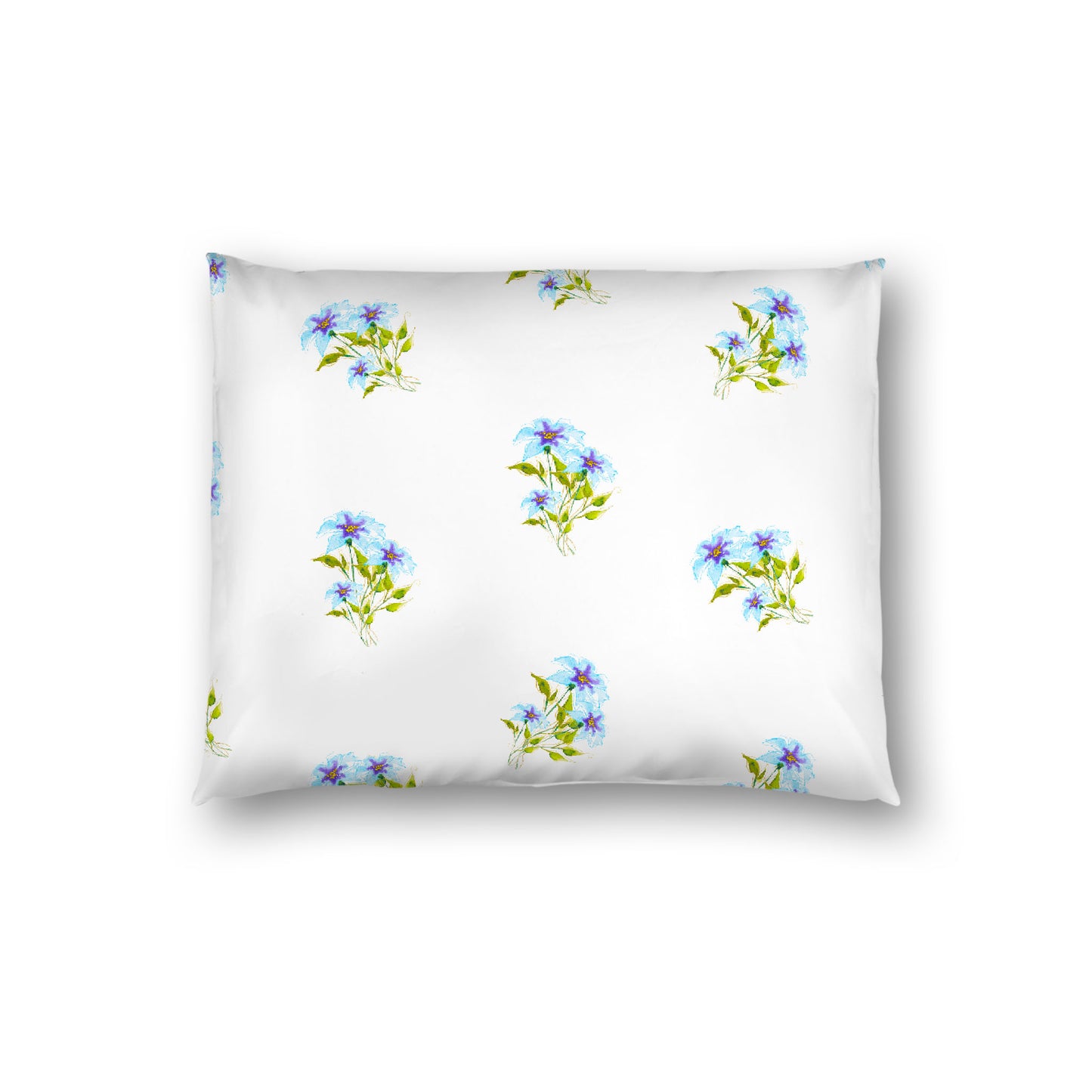 Off-White Cotton Sateen Pillow Sham, Medium Blue Floral Pattern, Standard - 20 x 26 inches
