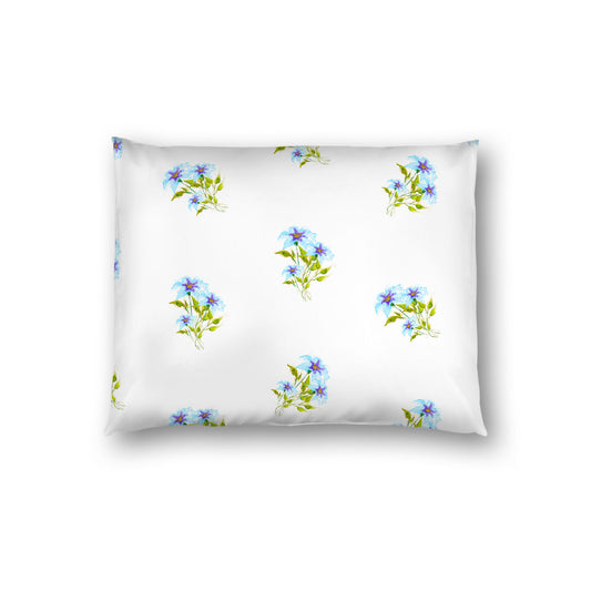 Off-White Cotton Sateen Pillow Sham, Medium Blue Floral Pattern, Standard - 20 x 26 inches