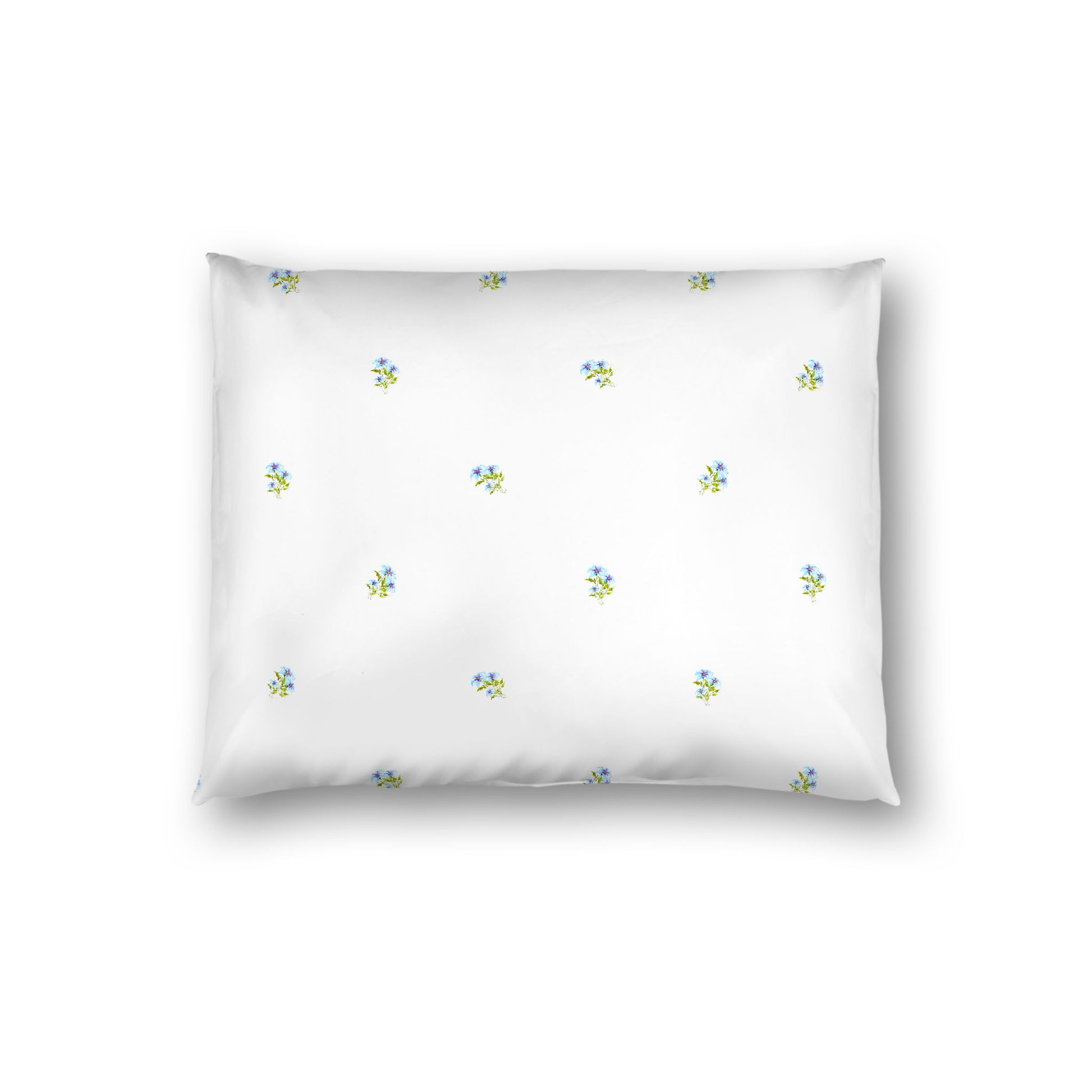 Off-White Cotton Sateen Pillow Sham, Small Blue Floral Pattern, Standard - 20 x 26 inches