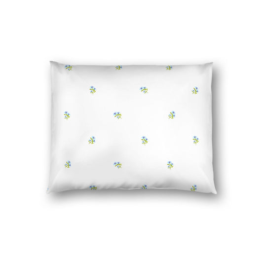 Off-White Cotton Sateen Pillow Sham, Small Blue Floral Pattern, Standard - 20 x 26 inches