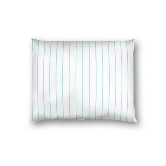 Off-White Cotton Sateen Sham, Blue Stripes on Front, White Reverse Side, Standard - 20 x 26 inches