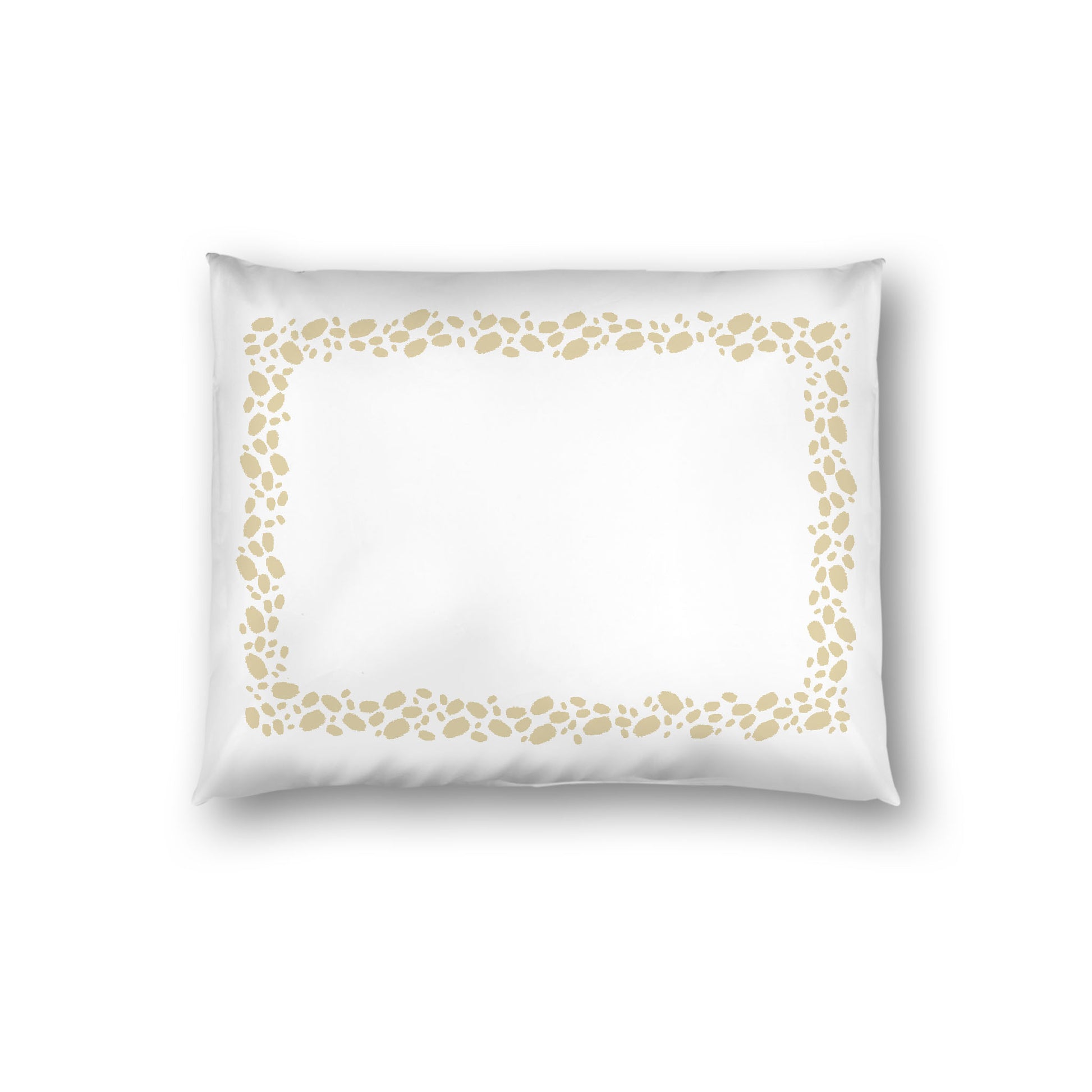 Off-white Cotton Sateen Pillow Sham, Desert Sand Hand-painted Dab Motif Print, Classic Border, White Reverse Side, Standard - 20 x 26 inches