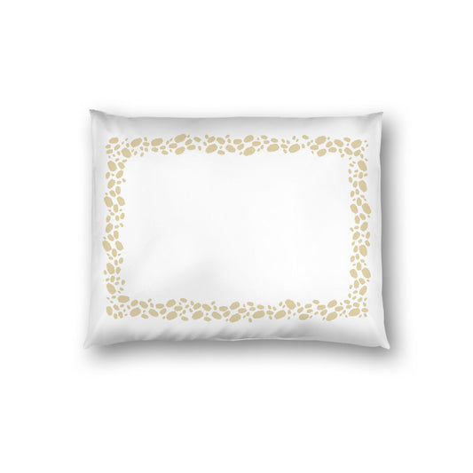 Off-white Cotton Sateen Pillow Sham, Desert Sand Hand-painted Dab Motif Print, Classic Border, White Reverse Side, Standard - 20 x 26 inches