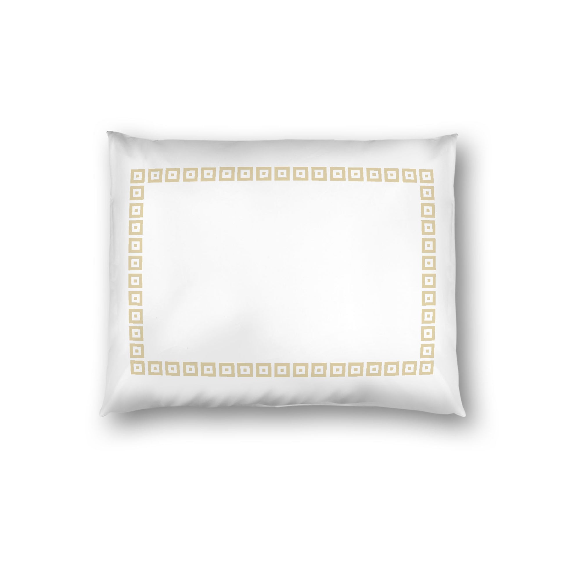 Off-white Cotton Sateen Pillow Sham, Desert Sand Repeating Square Motif Print, Classic Border, White Reverse Side, Standard - 20 x 26 inches