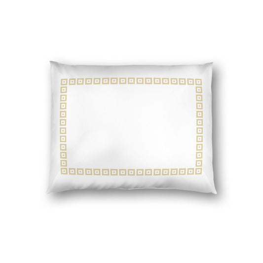 Off-white Cotton Sateen Pillow Sham, Desert Sand Repeating Square Motif Print, Classic Border, White Reverse Side, Standard - 20 x 26 inches