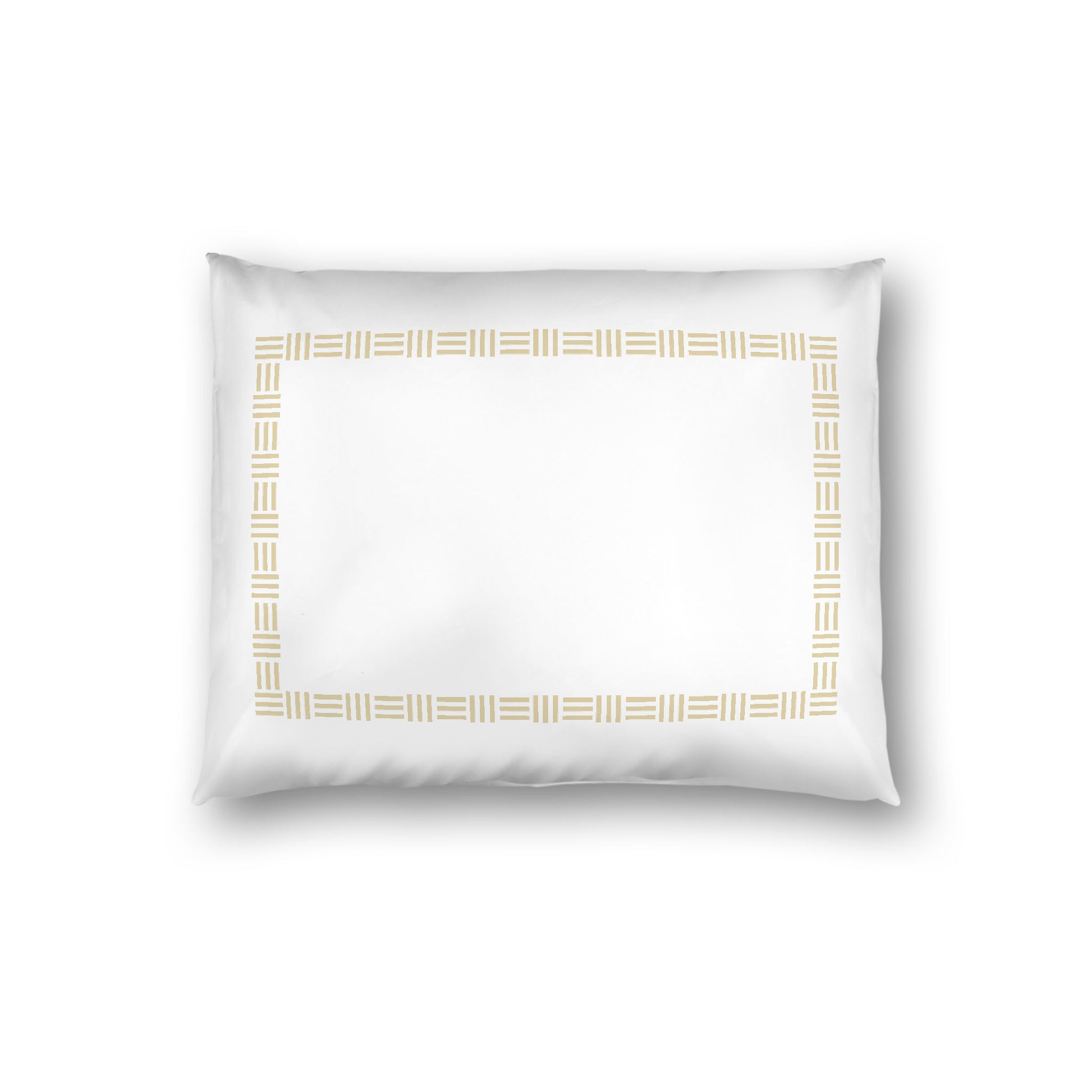 Off-white Cotton Sateen Pillow Sham, Desert Sand Single Weave Motif Print, Classic Border, White Reverse Side, Standard - 20 x 26 inches
