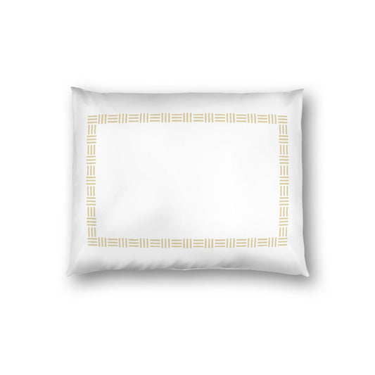 Off-white Cotton Sateen Pillow Sham, Desert Sand Single Weave Motif Print, Classic Border, White Reverse Side, Standard - 20 x 26 inches