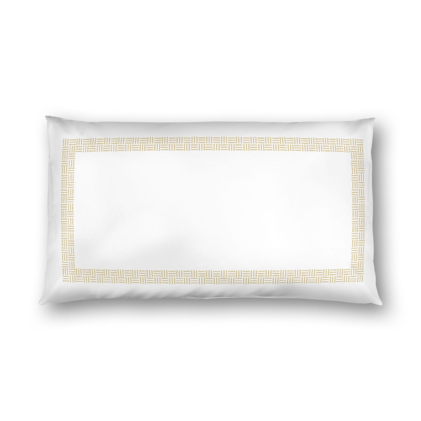 Off-white Cotton Sateen Pillow Sham, Desert Sand Double Weave Motif Print, Classic Border, White Reverse Side, King - 20 x 36 inches
