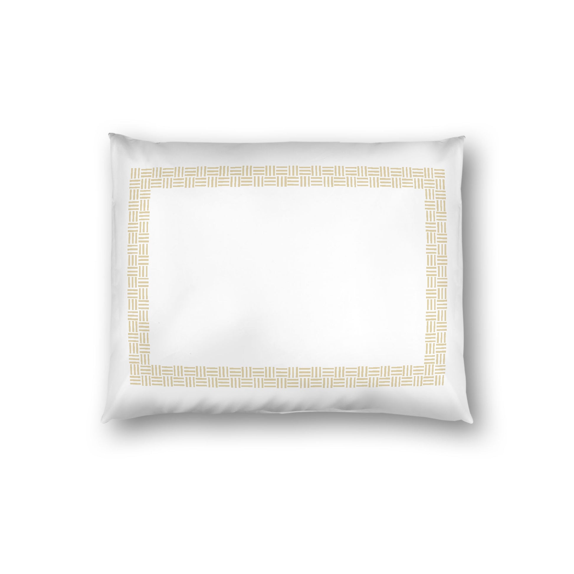 Off-white Cotton Sateen Pillow Sham, Desert Sand Double Weave Motif Print, Classic Border, White Reverse Side, Standard - 20 x 26 inches