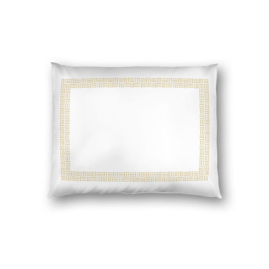 Off-white Cotton Sateen Pillow Sham, Desert Sand Double Weave Motif Print, Classic Border, White Reverse Side, Standard - 20 x 26 inches