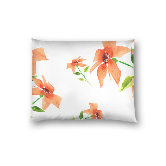Off-White Cotton Sateen Pillow Sham, Large Pale Orange Floral Print, Standard - 20 x 26 inches