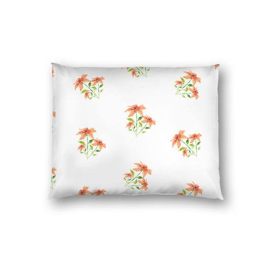 Off-White Cotton Sateen Pillow Sham, Medium Pale Orange Floral Pattern, Standard - 20 x 26 inches