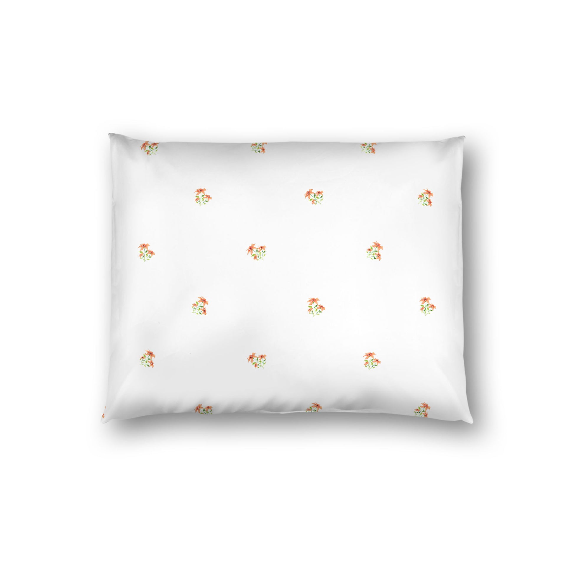 Off-White Cotton Sateen Pillow Sham, Small Pale Orange Floral Pattern, Standard - 20 x 26 inches