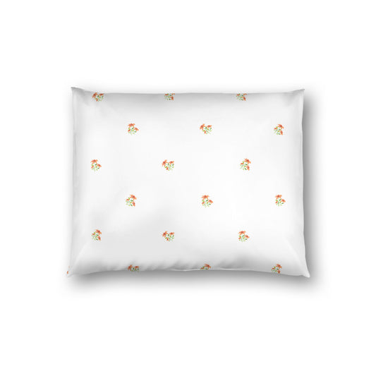 Off-White Cotton Sateen Pillow Sham, Small Pale Orange Floral Pattern, Standard - 20 x 26 inches