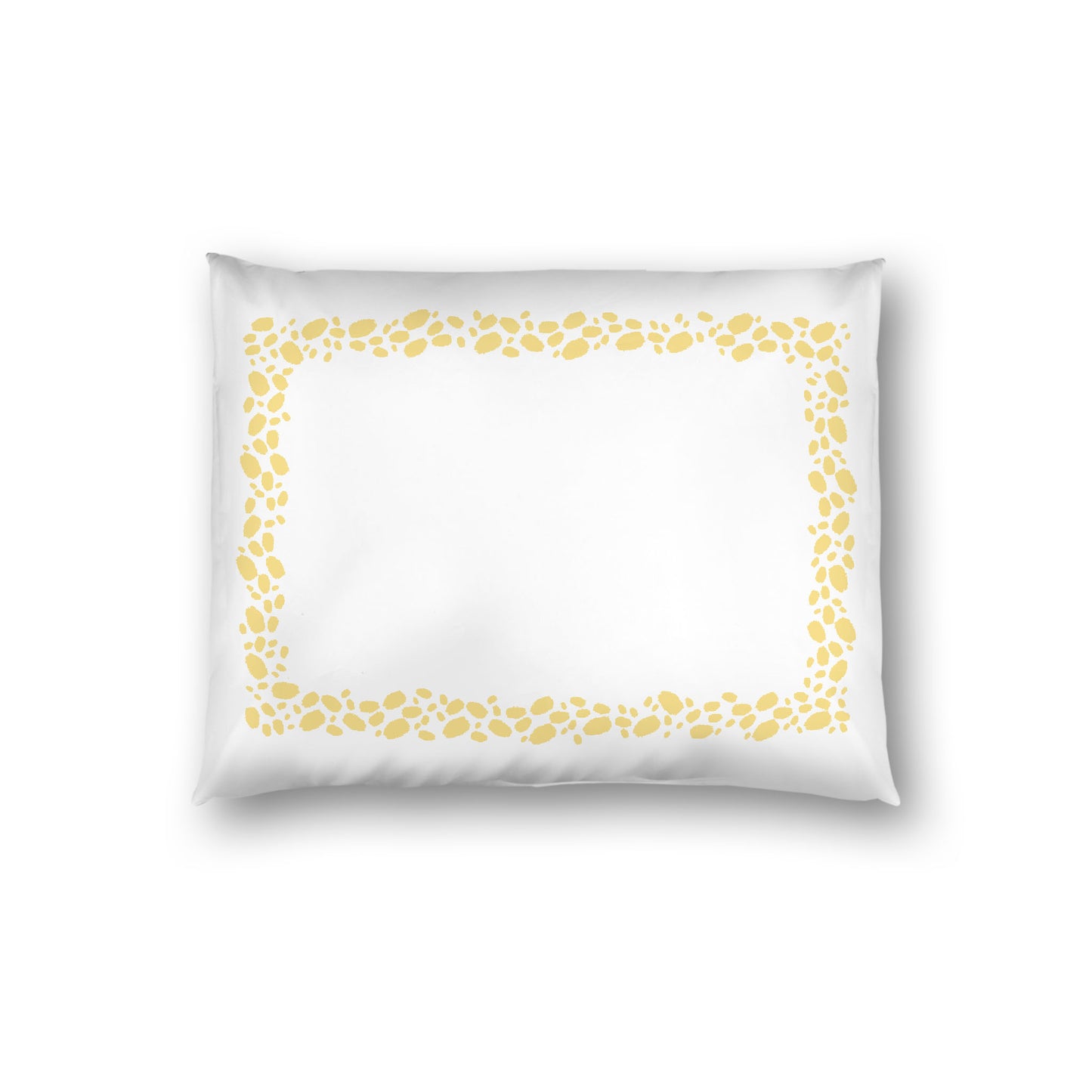 Off-white Cotton Sateen Pillow Sham, Yellow Hand-painted Dab Motif Print, Classic Border, White Reverse Side, Standard - 20 x 26 inches