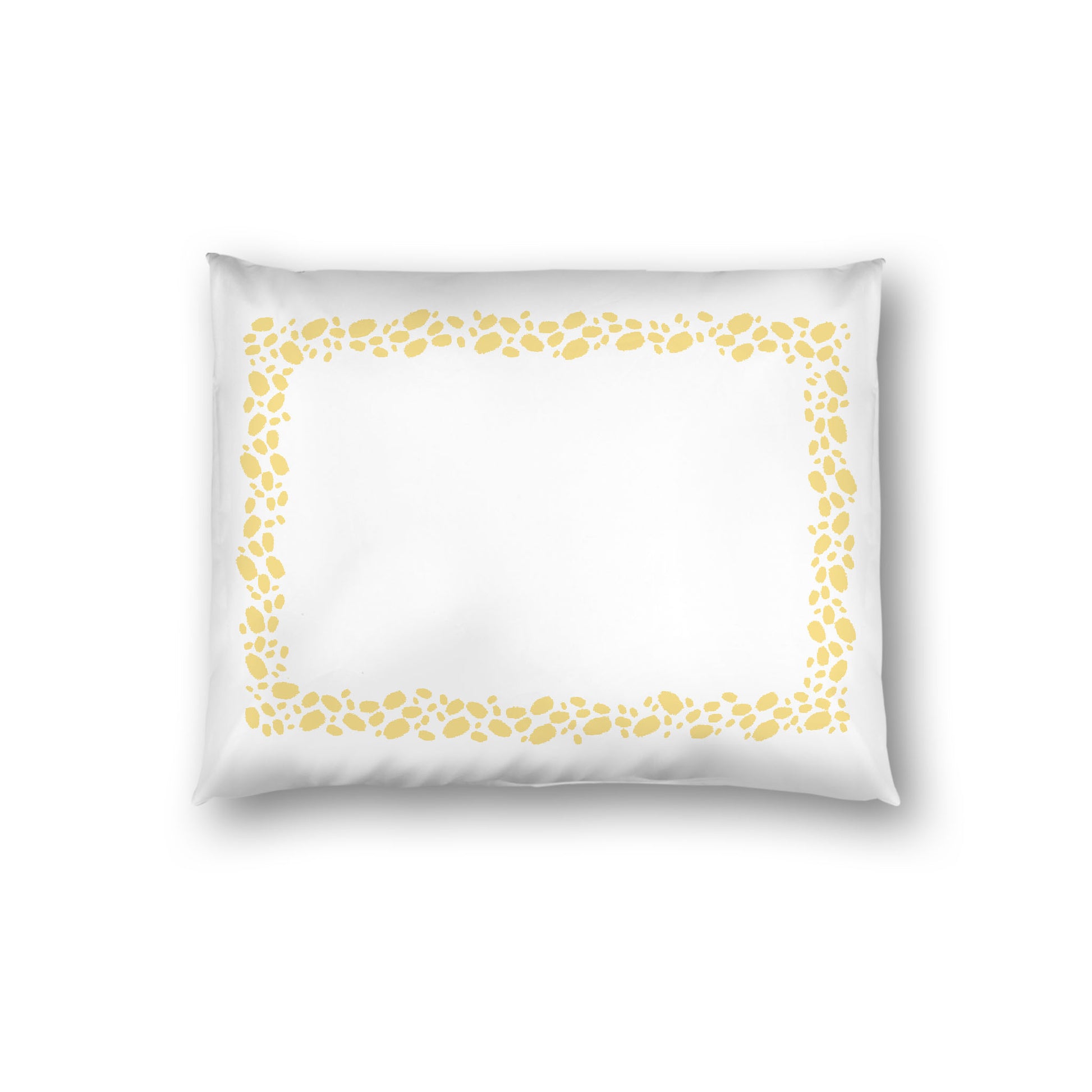 Off-white Cotton Sateen Pillow Sham, Yellow Hand-painted Dab Motif Print, Classic Border, White Reverse Side, Standard - 20 x 26 inches