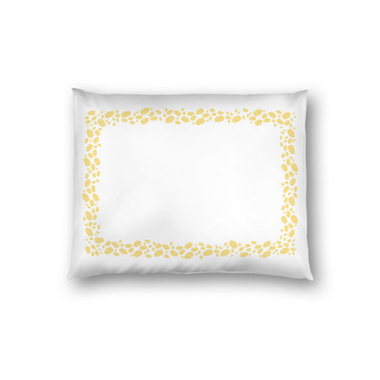 Off-white Cotton Sateen Pillow Sham, Yellow Hand-painted Dab Motif Print, Classic Border, White Reverse Side, Standard - 20 x 26 inches