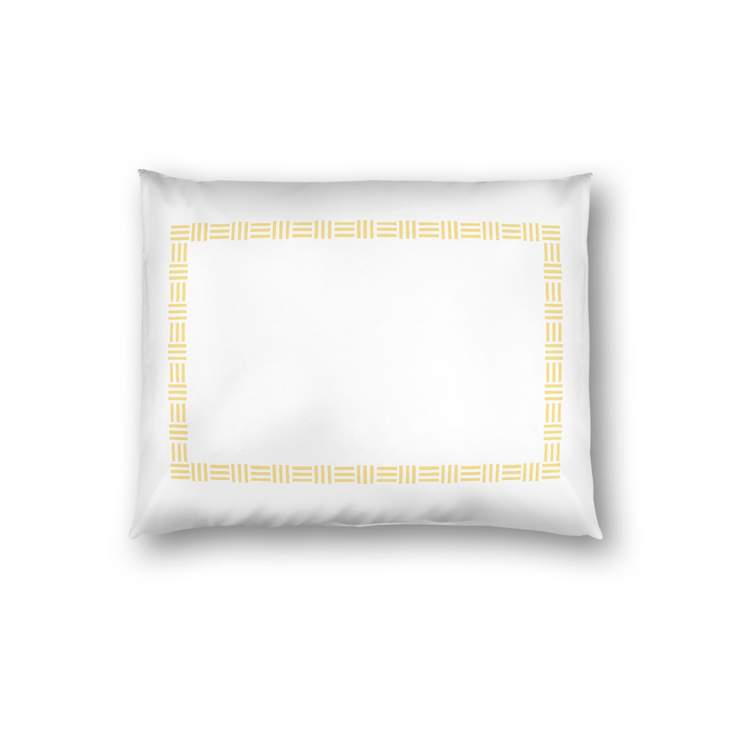 Off-white Cotton Sateen Pillow Sham, Yellow Single Weave Motif Print, Classic Border, White Reverse Side, Standard - 20 x 26 inches