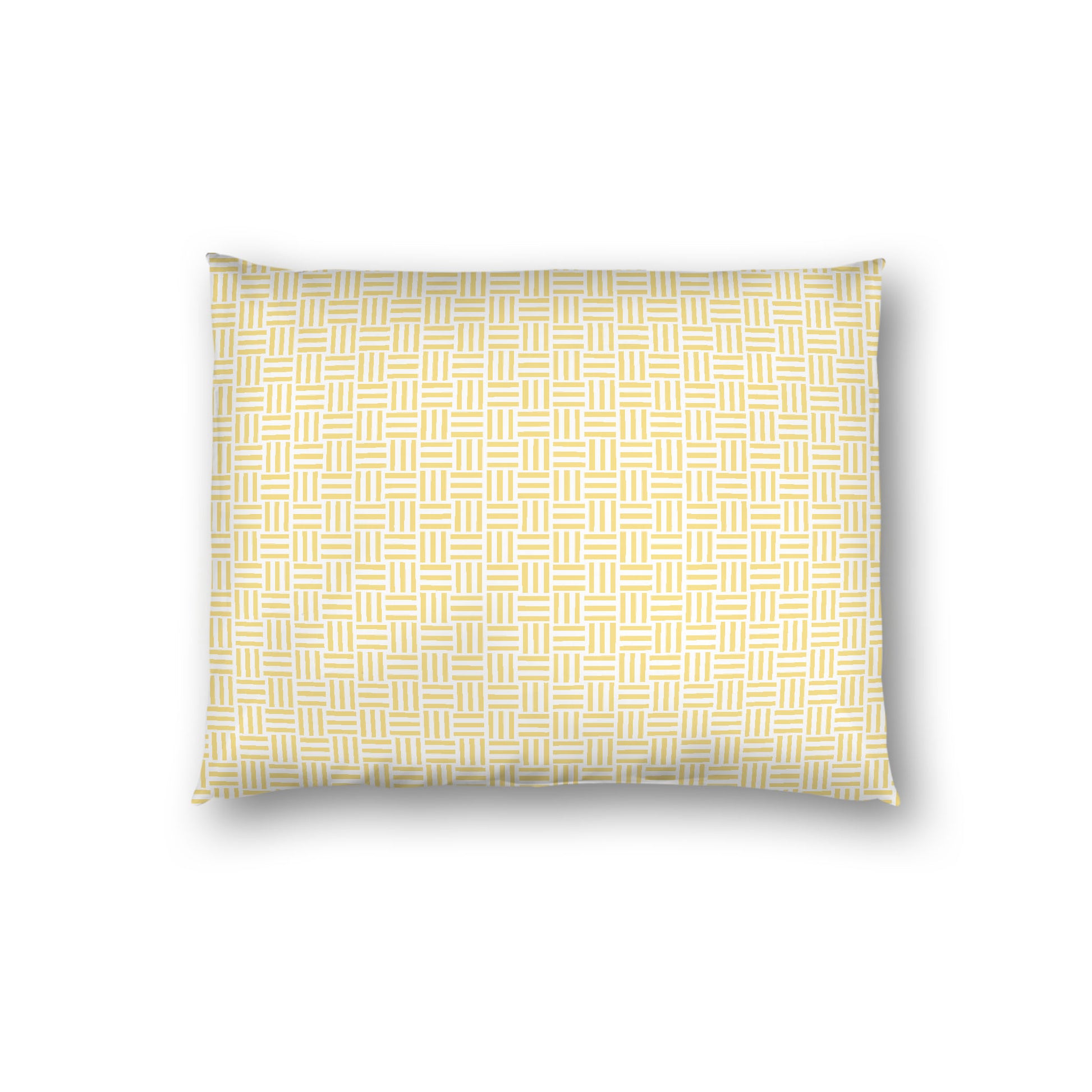 Off-white Cotton Sateen Pillow Sham, Yellow Single Weave Motif Print, White Reverse Side, Standard - 20 x 26 inches