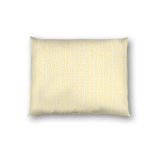 Off-white Cotton Sateen Pillow Sham, Yellow Single Weave Motif Print, White Reverse Side, Standard - 20 x 26 inches