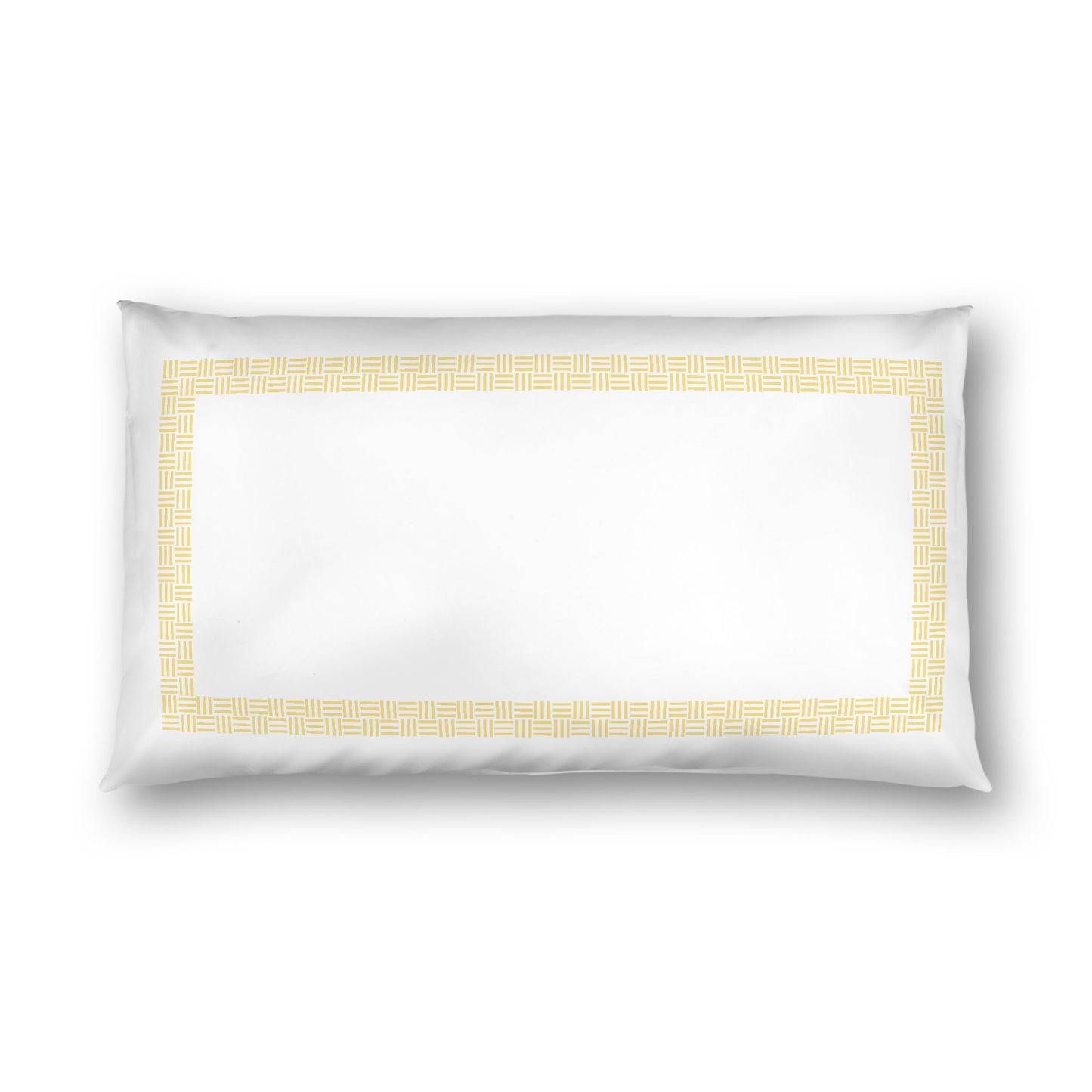 Off-white Cotton Sateen Pillow Sham, Yellow Double Weave Motif Print, Classic Border, White Reverse Side, King - 20 x 36 inches