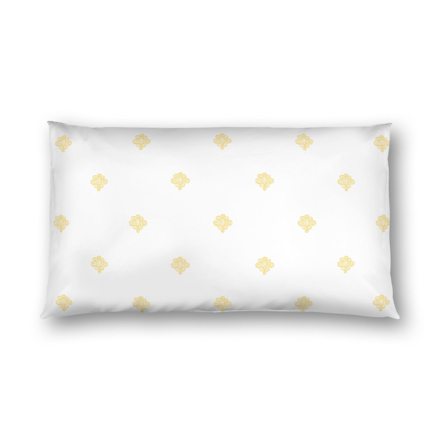 Off-white Cotton Sateen Pillow Sham, Yellow Hand-painted Swizzle Motif Print, White Reverse Side, King - 20 x 36 inches